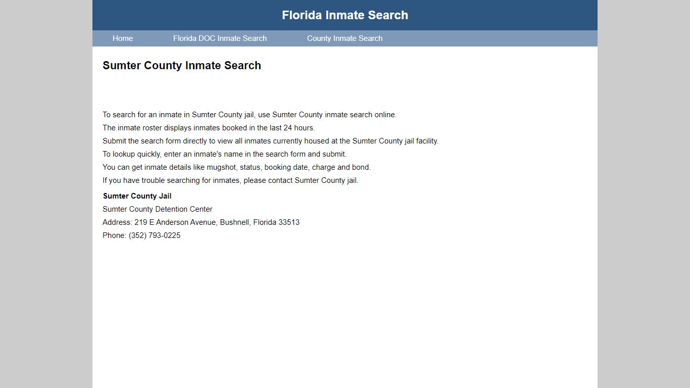 Sumter County Jail Inmate Search